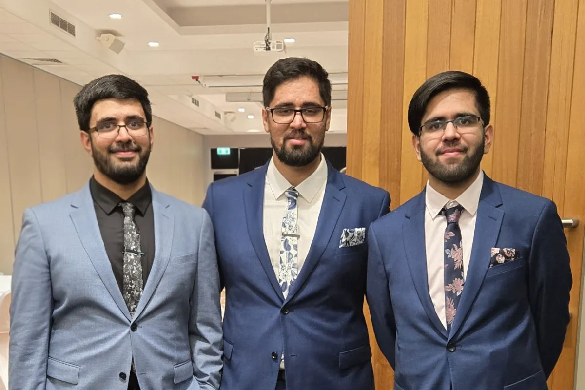 Mudasar, Musawar and Kshaaf, dressed up in suits